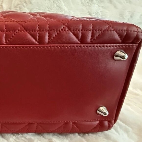 Christian Dior Lambskin Cannage Large Red Lady Dior Shoulder Bag - Picture 10 of 12